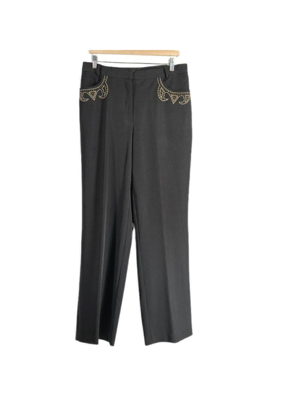 Joseph Ribkoff black pants rhinestone detail trousers mob wife luxury sz 14